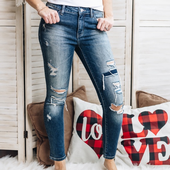 Felicia Distressed Dark Wash Jeans - Picture 4 of 8